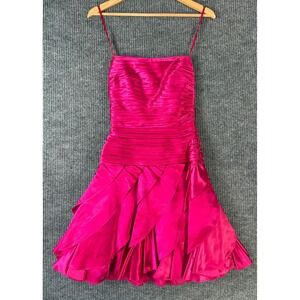 Tadashi Womens Strapless Pink Ruched Satin Ruffle Dress 6 Vintage Prom Party USA